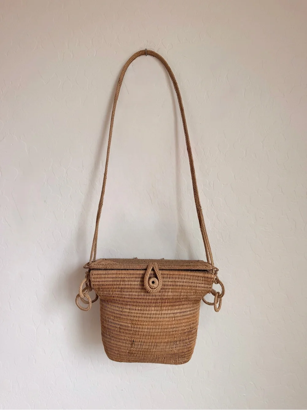 Vintage Bali Trapeze Rattan Basket Bag